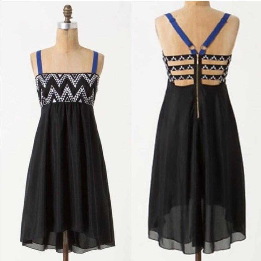 Anthropologie LeifNotes black white geometric silk blend sundress size 2
